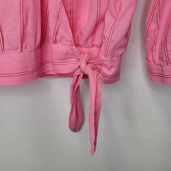 Madewell Women's Small Shirt Top Crop Wrap Pink Striped - Picture 5 of 8